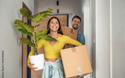 Young couple moving in new home